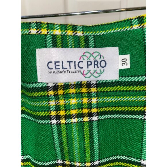 Green & Yellow Tartan Kilt Skirt By Celtic Pro 30 Waist Wool Blend Adjustable St - Picture 4 of 4